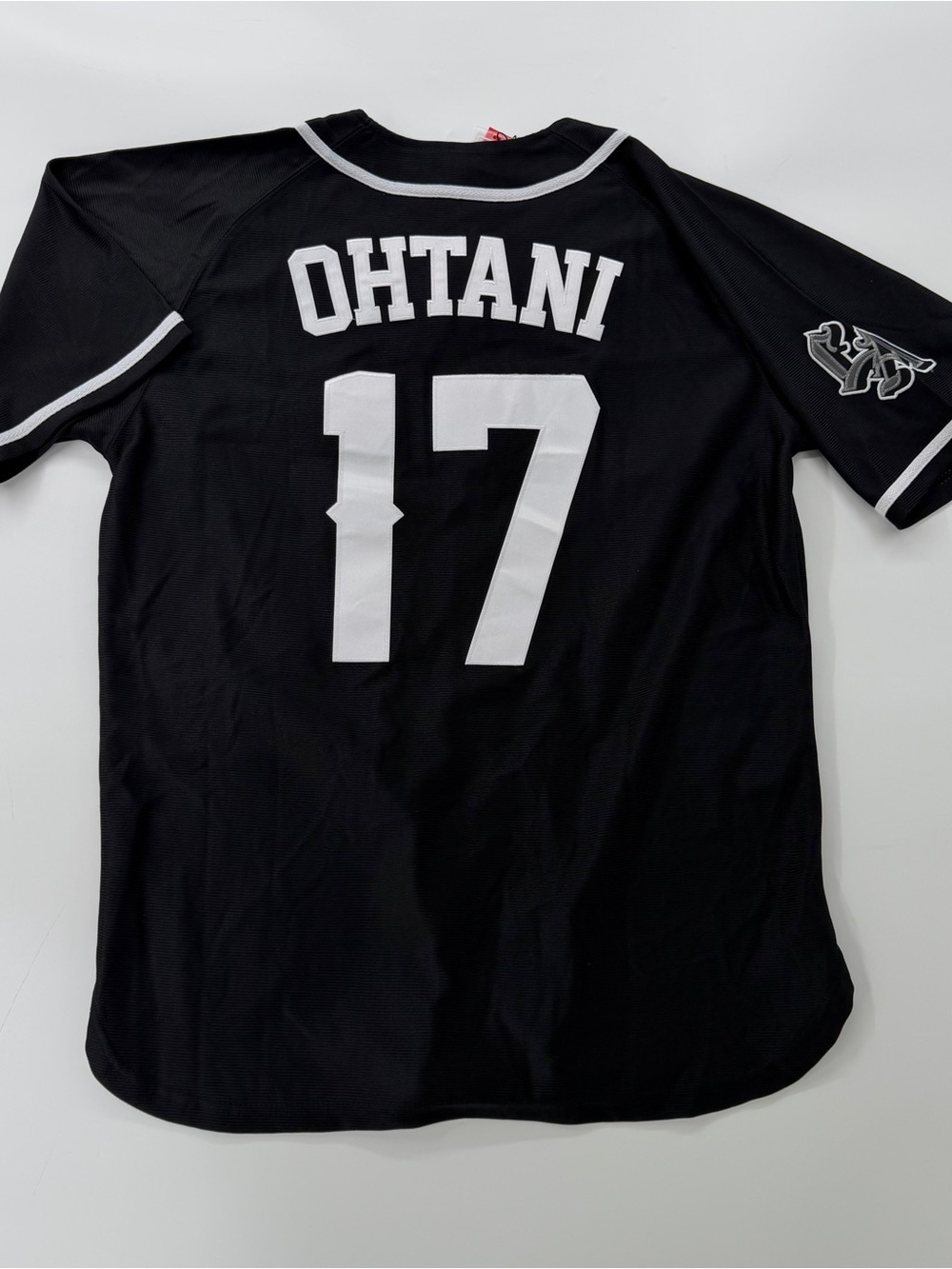 0074 MLB LA Dodgers Black Short-Sleeve Baseball Jersey with White OHTANI 17